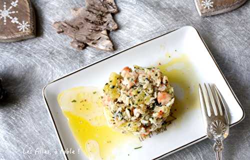 Timbales de crabe et crevettes à l’ananas et citron vert