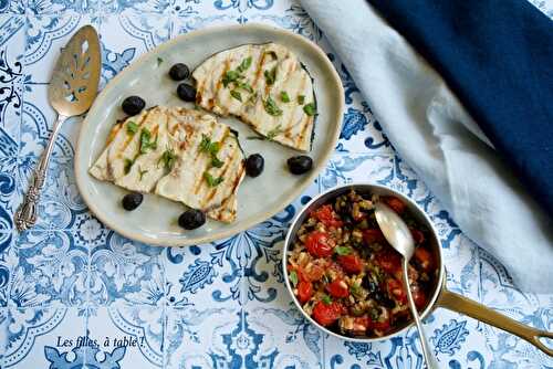 Espadon grillé, sauce tiède aux tomates cerises et câpres