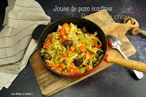 Joues de porc confites, poêlée de chou vert