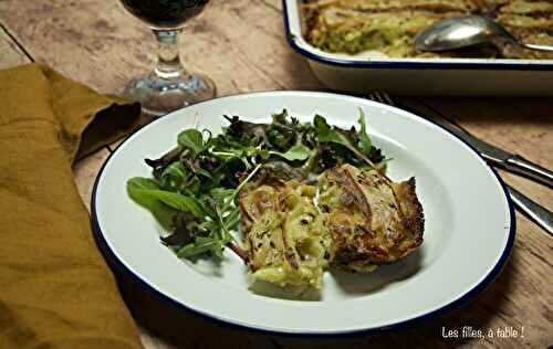 Gratin de poireaux, ravioles et reblochon