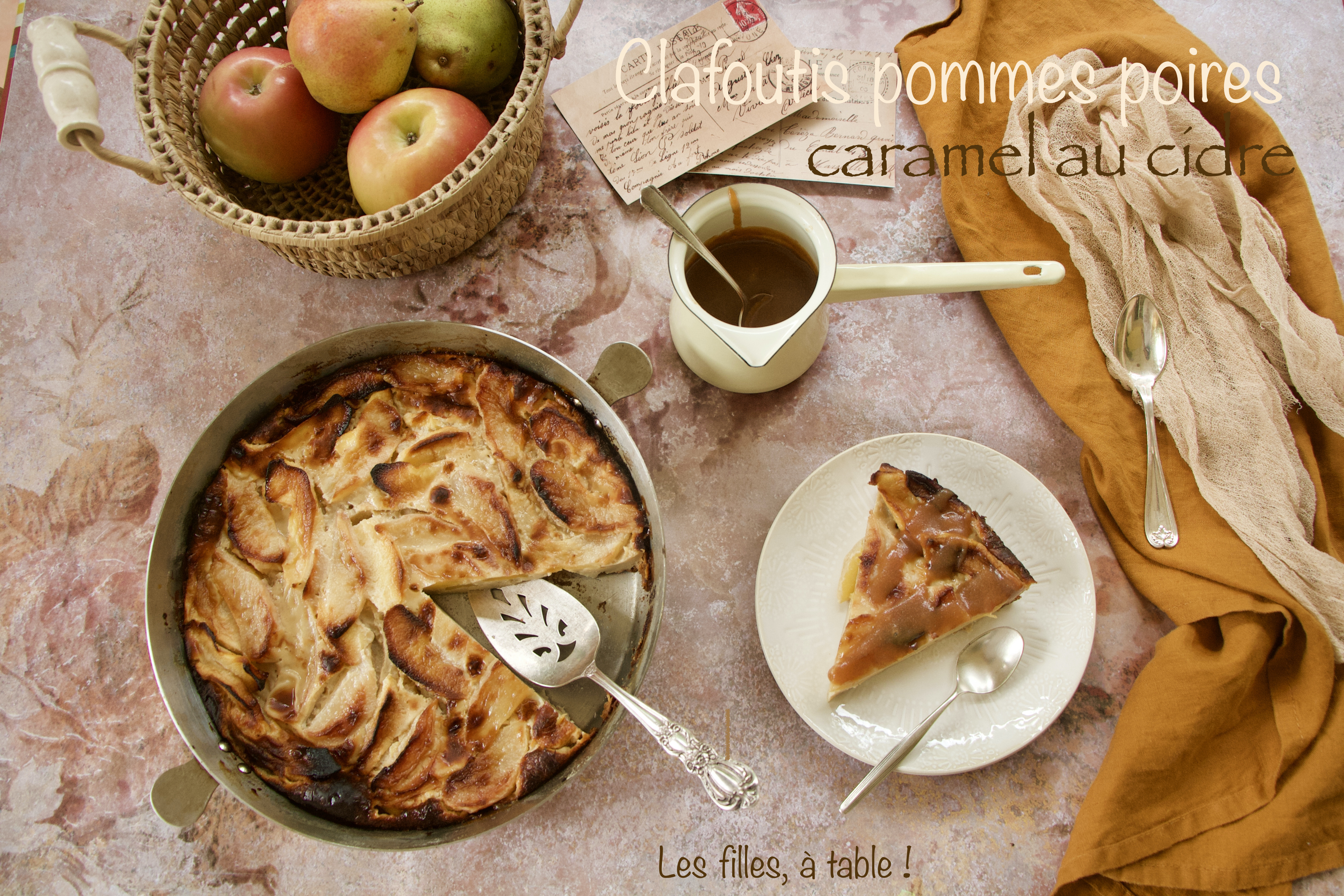 Clafoutis pommes poires, caramel au cidre