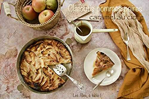 Clafoutis pommes poires, caramel au cidre