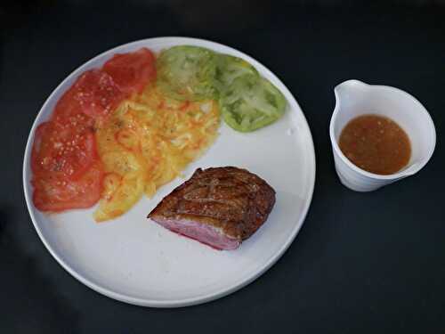 [Envies...] 🍅 Carpaccio de tomates multicolores au vinaigre. Filet de canette grillé. - Les Gourmands disent ...