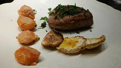 Foie de veau poêlé. Chips de céleri. Potimarron pané au parmesan. - Les Gourmands disent ...