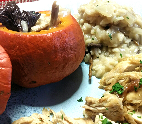 🎃 Potimarron. Risotto aux chanterelles grises, et émincé de volaille. - Les Gourmands disent ...