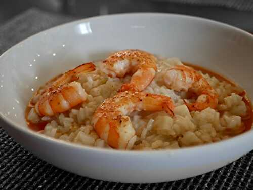 [Tout est bon…] 🍤🌾🇮🇹♻️ Risotto au fenouil et crevettes poêlées. Sauce carapaces.