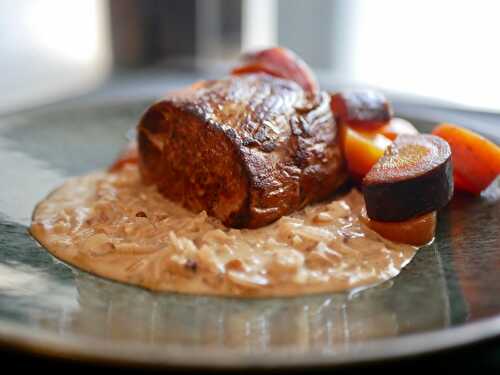 [Noix] 🥕 Filet mignon grillé. Crème moutarde et noix. Carottes anciennes