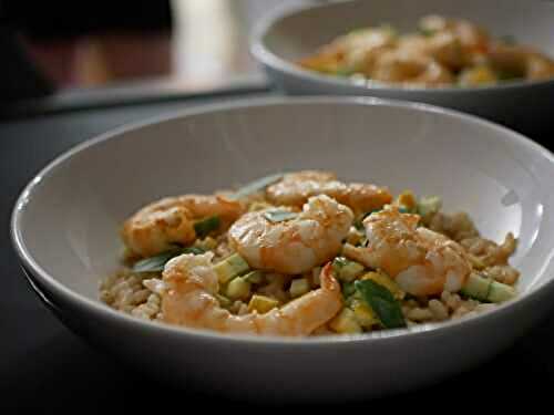 🇮🇹🍃🍋🥒 Risotto aux courgettes et aux crevettes avec bouillon de crevettes et basilic citron.