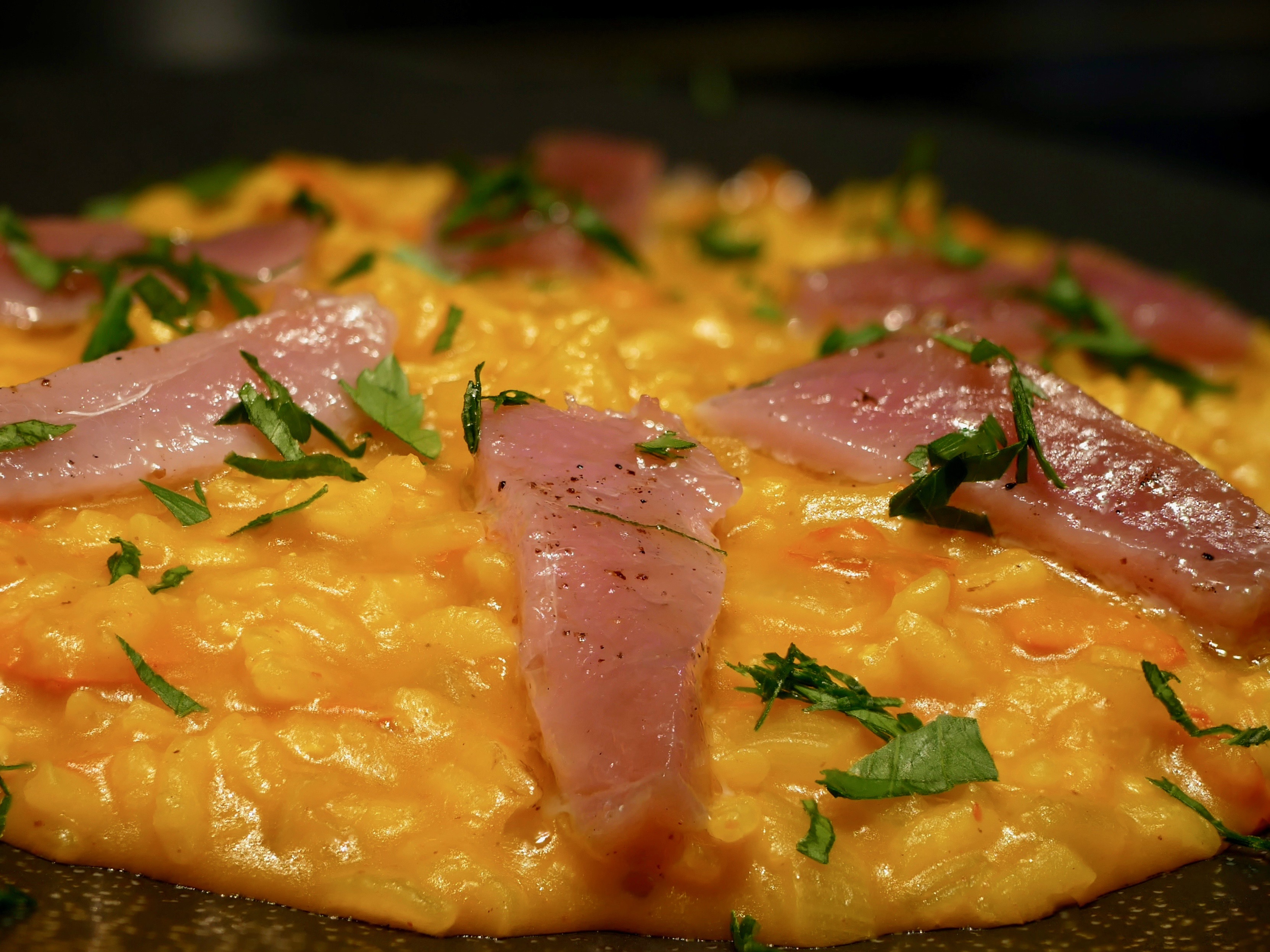 🎃 Risotto au potimarron et au thon frais mi-cuit.