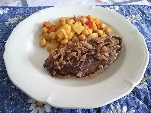 Bavette de boeuf aux échalotes et sauté de légumes