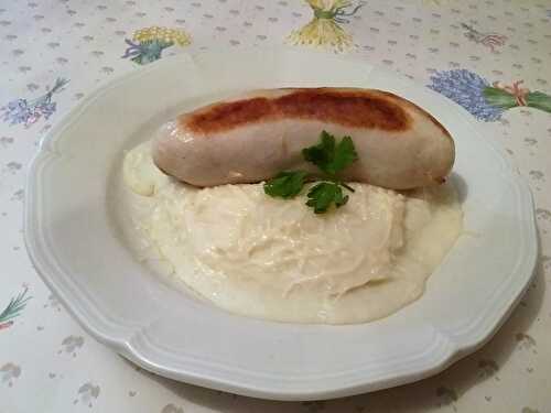 Boudins blancs sur purée de pommes de terre au lait de coco