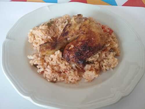 Cuisses de poulet au four et riz tomaté onctueux au jus de viande