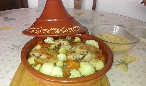 Cuisses de poulet au potiron et au chou-fleur, façon tajine