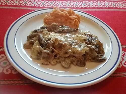 Filets de cabillaud aux champignons et purée de patates douces