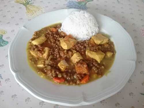 Lentilles et courge musquée au poulet et curry