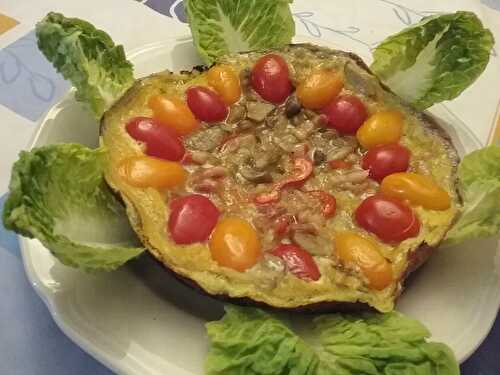 Omelette aux tomates, champignons et lardons aux épices