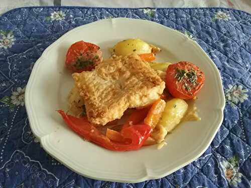 Pavés de morue panés et légumes au four