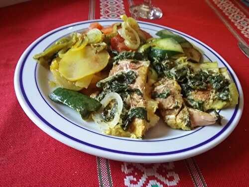 Poêlée de pavés de saumon et légumes à la sauce citron