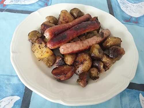 Poêlée de saucisses aux choux de Bruxelles