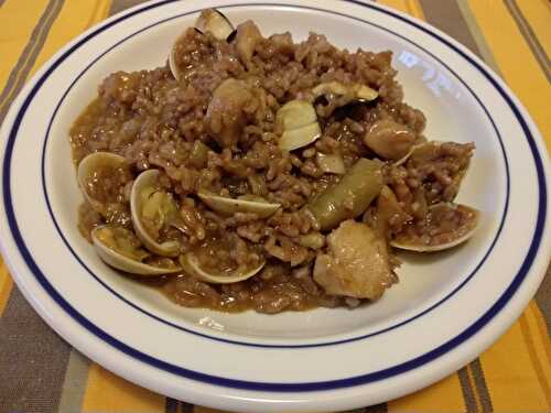 Risotto au colin et aux palourdes au vin rouge