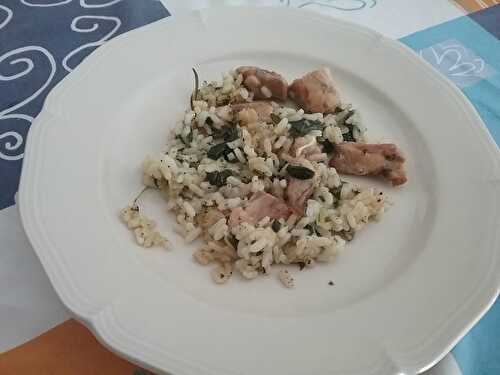 Risotto au poulet et épinards au chèvre frais