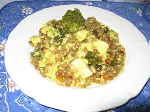 Riz aux lentilles, au poulet et aux légumes à l'indienne ou inspiration du biryani - Les marmites de Marphyl