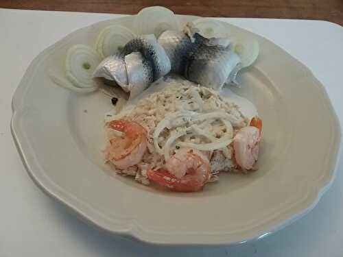 Rollmops aux crevettes et céleri sauce caesar au gingembre