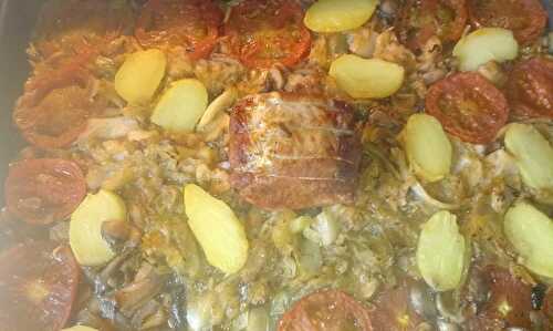 Rôti de porc et pommes de terre en sauce diabolique