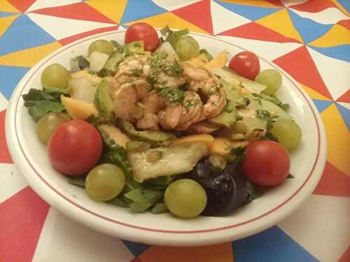 Salade aux 2 melons et avocat aux crevettes persillées