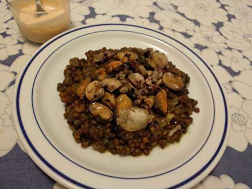 Salade tiède de lentilles aux moules et aux supions