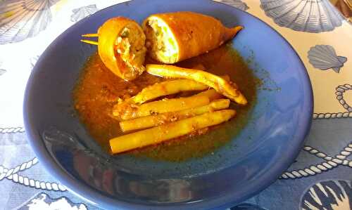Seiches farcies et asperges au curry