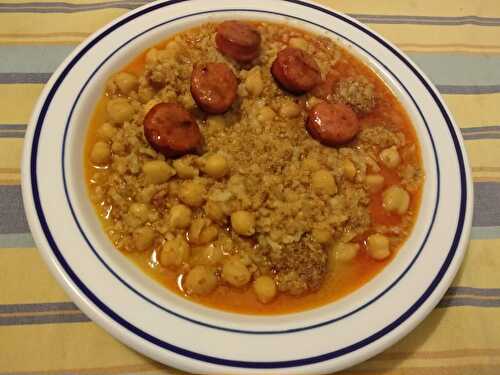 Soupe de pois chiches et poireaux aux chorizos et au riz