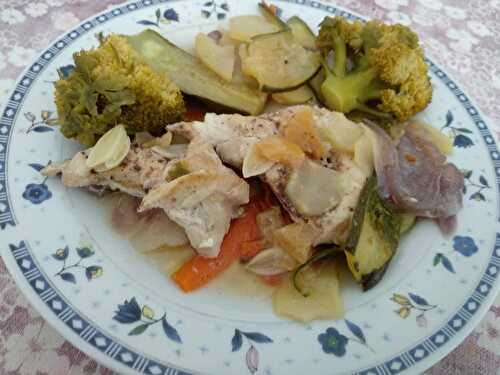 Tajine de poulet aux citrons confits et brocoli aux courgettes