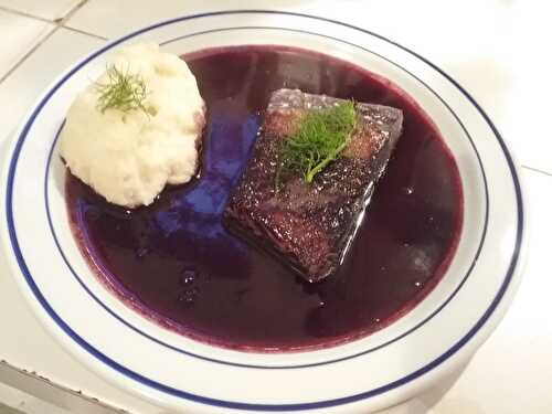 Thon rouge mariné au vin de Cahors et purée de pommes de terre anisée aux fenouils