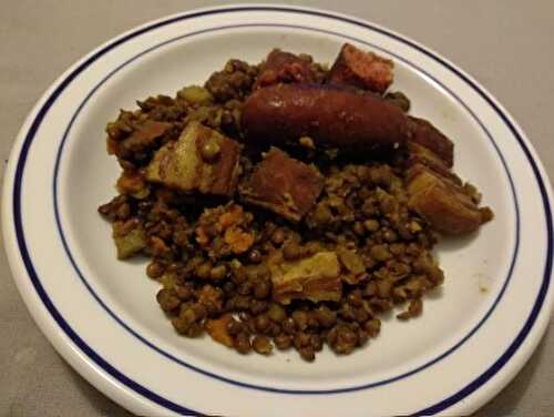 Travers de porc et chorizos frais aux lentilles