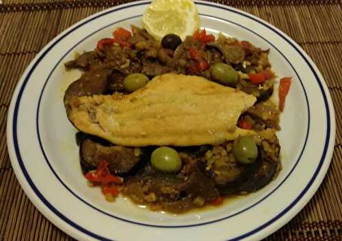 Tajine de truite de mer aux aubergines