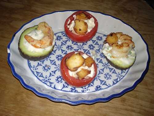 Tapas - Avocat aux gambas et tomate farcie au poulpe safrané