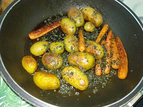 Carottes et pommes de terre nouvelles glacées au basilic