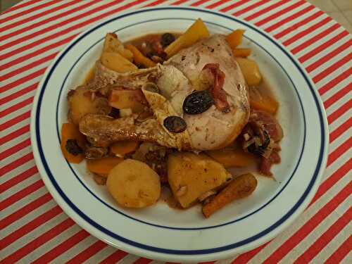 Cuisses de poulet au vin rouge et jus d’orange