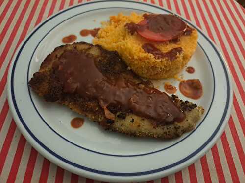 Escalopes panées de bœuf et sauce tomate aux poivrons et au vin rouge