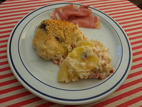 Gratin de chou-fleur aux lardons et aux pommes de terre