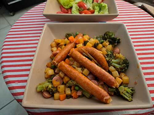 Poêlée de légumes d’automne aux amandes et saucisses