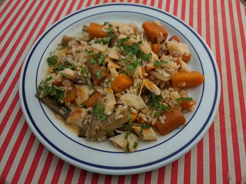 Morue aux carottes et côtes de blettes au riz