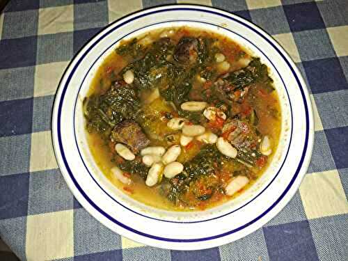 Potage de potiron aux blettes et haricots blancs à la viande de boeuf