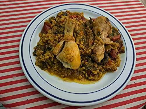Pisto au riz et pilons de poulet au curry