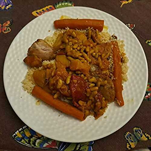 Couscous au poulet et potimarron aux haricots blancs et carottes