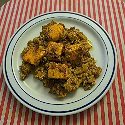 Pavés de saumon au curry et purée de patates et brocoli au curry