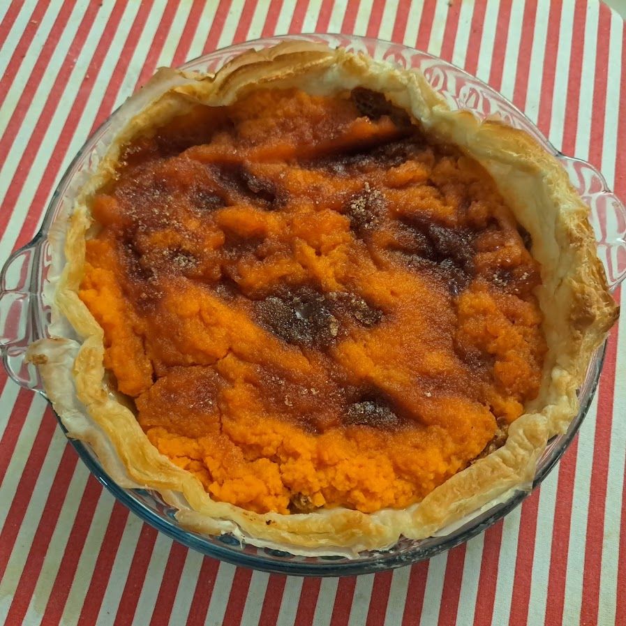 Tarte à la papaye et aux pommes compotées et crème de papaye