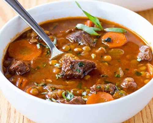 Le repas santé et gourmand de ragoût de boeuf et de lentilles... (Miam!)