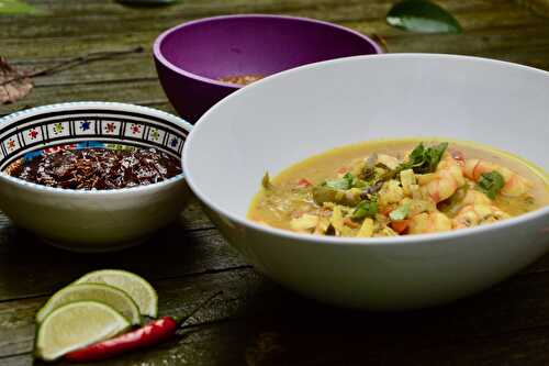 Le curry indien de crevettes au lait de coco